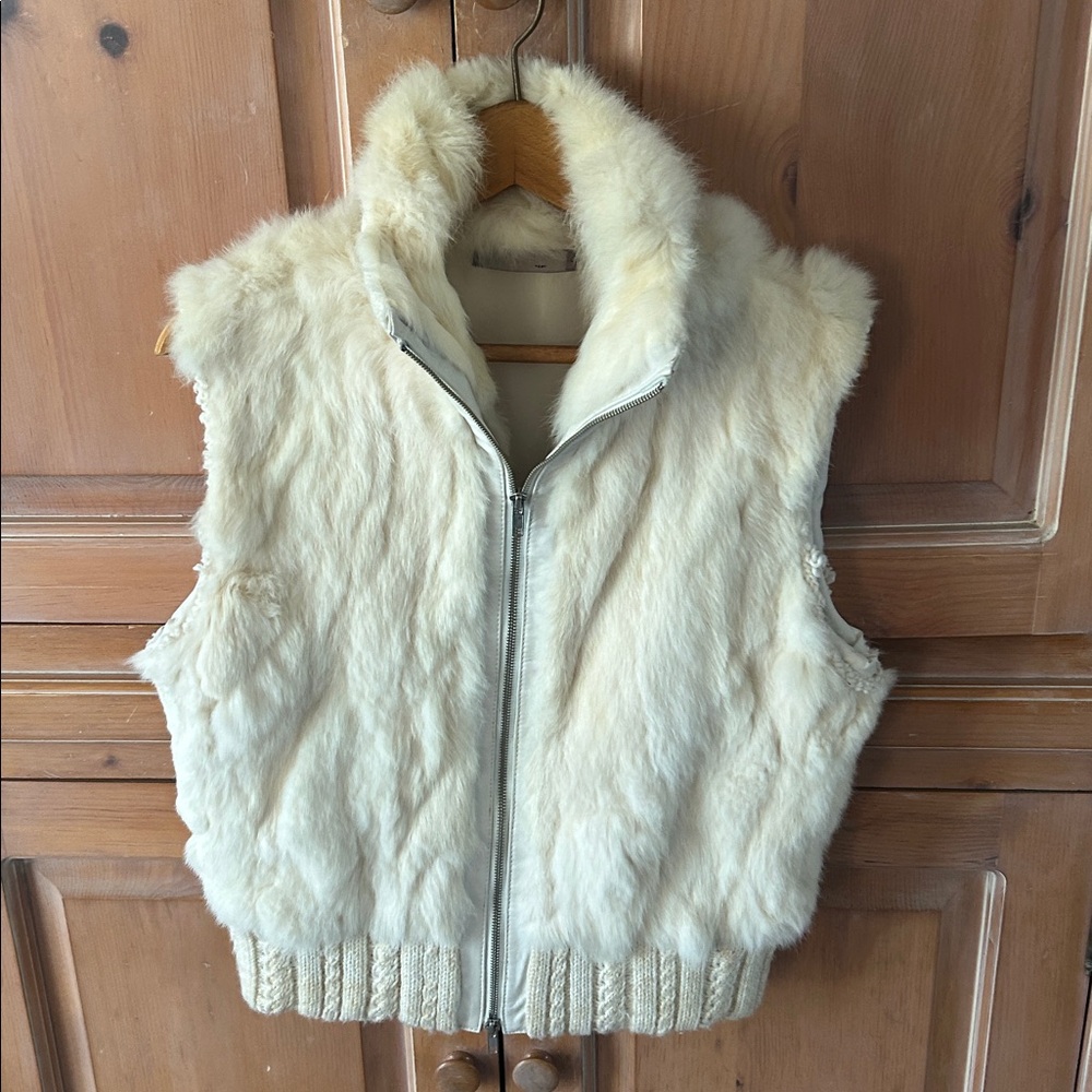 Women's Cream Colored Rabbit Fur/Leather and Sweater Vest
